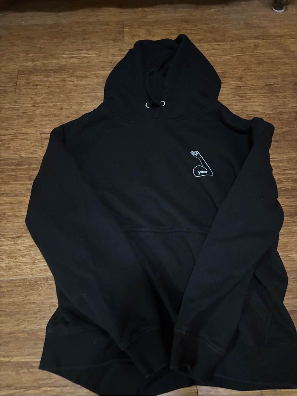 Black Men's Pullover Hoodie with Minimal Chest Graphic